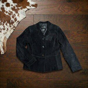 Vintage 1990s Black Suede Leather Blazer Jacket